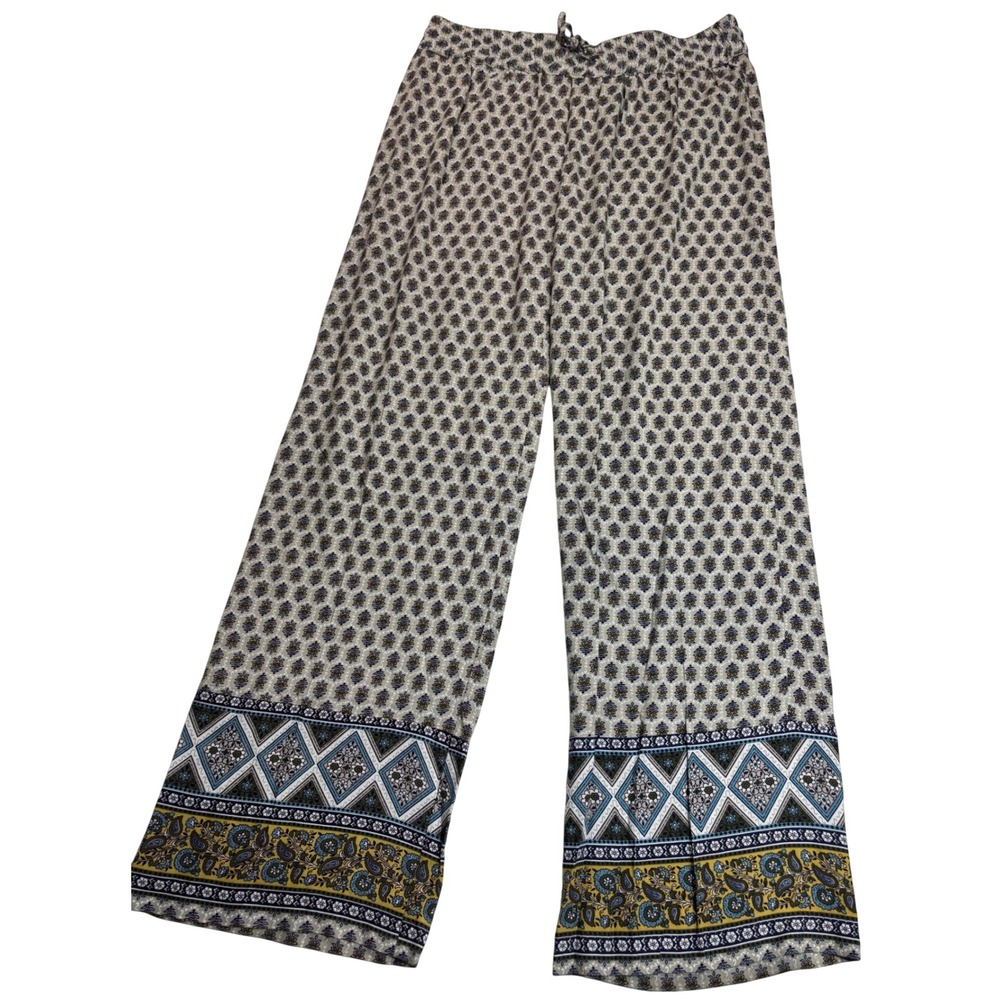 Artisan NY Wide Leg Pants Womens Multicolor Excellent Boho Floral Rayon Size Med